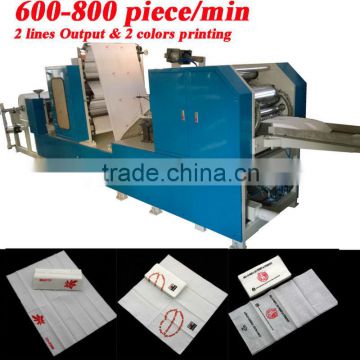 Italy Design 2lines 800 Piece Per Minute Embossing Printing High Speed Automatic Dinner Napkin Paper Manufacturing Machine