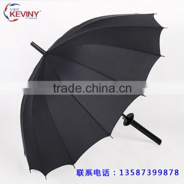 16K katana handle umbrella straight auto open umbrella with sword handle manufacture by china parasol factory