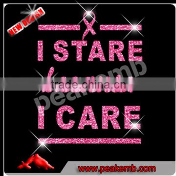 Bling Ironon Glitter Transfer I Stare Because I Care Pink Rhinestone Transfer Breast Cancer Motif