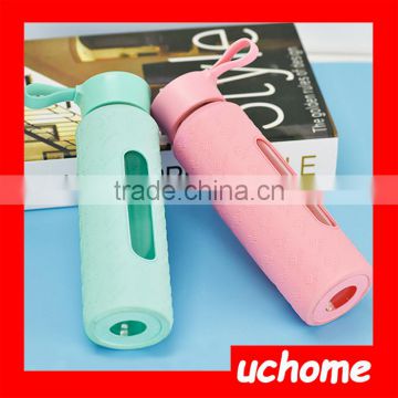 UCHOME 2017 Best Promotional Glass Silicone Water Bottle