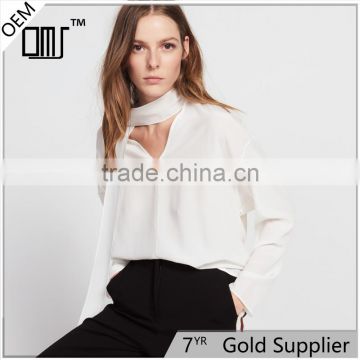 NEWEST DESIGN nice fastening at the collar women V-neck and long sleeve blouse