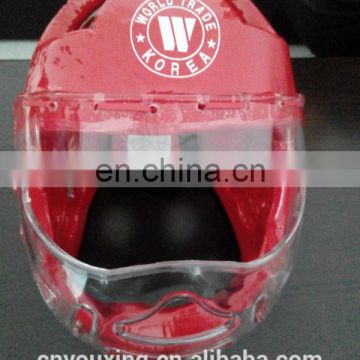 high quality unseparable head gear with plastic mask/taekwondo sparring head guard