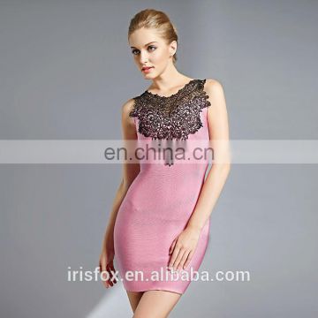 2014 new cute pink short women dress neck ladies lace bridesmaid dress designs