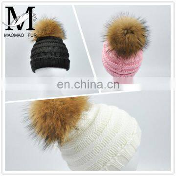 Hot Sale Children Fur Pompom Hat Winter CC Beanie Hats Knitted Kids Baby Girls Hat