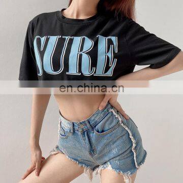 Hot Wholesale Women's Ladies Letter Print Loose Crop Top