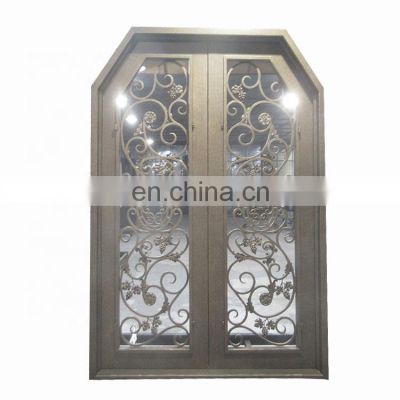 decorative luxury wine cellar latest design metal gate tempered glass two way double swing wrought iron door with grape