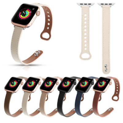 Luxury 14mm Slim Leather Watch Bands for Apple Watch Series 6 SE 5 4 3 2 1 Women Fashion Wrist Strap for iWatch