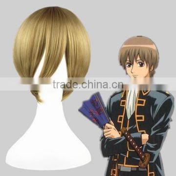 High Quality 35cm Short Straight Gin Tama-Okita Sougo Blond Synthetic Anime Wig Cosplay Costume Hair Wig Party Wig