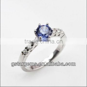 925 Sterling Silver Rhodium Plated Created Tanzanite CZ Ring