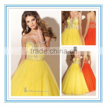 Yellow Strapless Handmade Beads Evening Dress Evening Gown Ball Gown Night Dress(EVFA-1031)