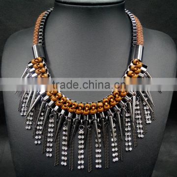 fashion design rope chain crystal tassel necklace women collar vintage necklace jewelry 2015