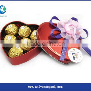red lovely gift heart shape tin box with ribbon