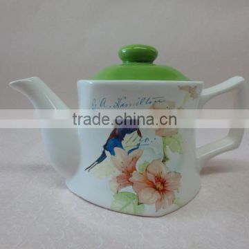 Wholesale fine decal of bird and flower Ceramic teapot water pot with verdant lid