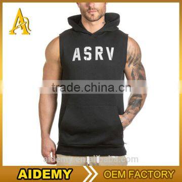 customized Sleeveless Zip Hoodie black printing gym muscle bodybuilding sport mens hoodies