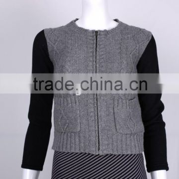 Womens' round neck long sleeve cardigan knitted sweater with zipper & fleece unique products from china