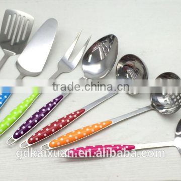 Lovely Dot Colorful Plastic Handle Stainless Steel Dinner Utensil Set KX-K003