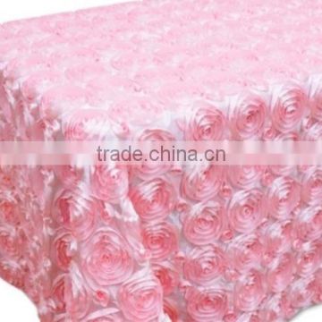 Polyester satin rosette ribbon rose overlay rectangle table cloth