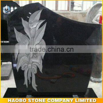 Wholesale Black granite headstone with flower carving