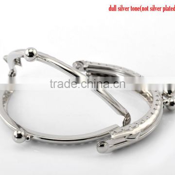 2pc Silver Tone Bead Purse Bag Metal Frame Kiss Clasp Lock Handle 8.5x6cm(3 3/8"x2 3/8"),Bulk