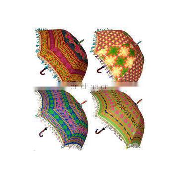 Umbrellas Maroon Ethnic Sun Protector Parasol Indian Embroidered Sun Parasol Women's Cotton Embroidered Vintage Decor Umbrella