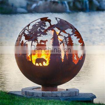 Large Hollow outdoor light corten steel ball garden metal ball