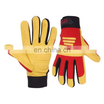 HANDLANDY Top Quality Hot Sell Custom Logo Full grain Golden Deerskin leather gloves Mechanics work gloves Construction