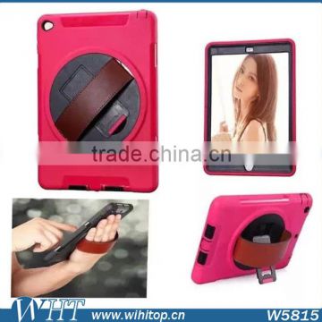 Touchable Screen TPU PC Rotating Stand 3 in 1 Hybrid Rugged Armor Case for iPad 2 3 4 with Hand Strap