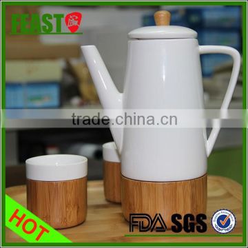 Modern design ceramic Elegant Teapot Sets with bamboo base