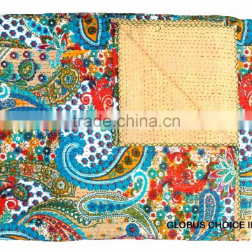 Indian Handmade Quilt Twin Kantha Bedspread Cotton Blanket Patchwork Boho Jaipur Quilt
