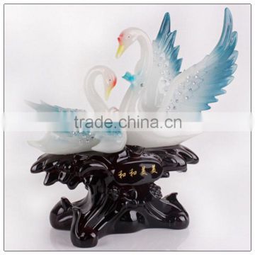 resin statue , lovey decoration with Luckly Swan , Love swan