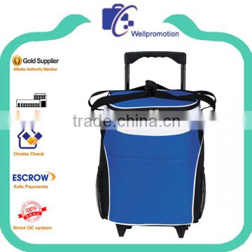 Nylon shoulder rolling cooler bag for lunch carry storage with wheels