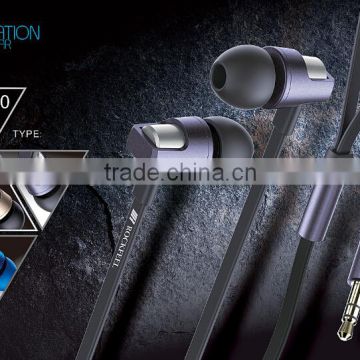CE/RoSH approved stereo Iin-ear metal bass vibration flat cable earphone with mic