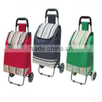Portable folding storage cart with two wheels.