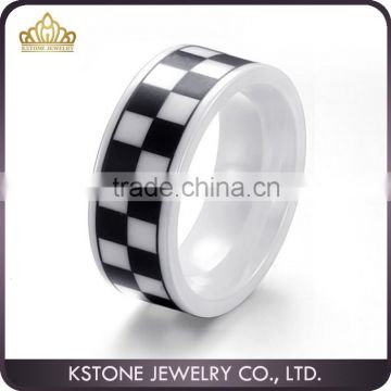 KSTONE 2015 white and black ceramic ring,grid shaped white ceramic ring for men and women