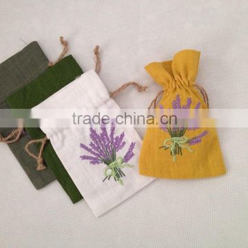 cotton linen bags with lavender embroidery