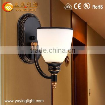 Hotel rooms wrought Iron glass wall lamp,Modern indoor corridor frosted glass wall lamps