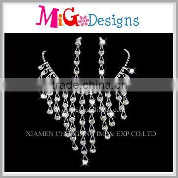 Wholesale Min Order Fashion Full Crystal White Gold Plated Necklace Earrings Crystal Jewelry Set Bridal Wedding