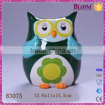 ceramic glazed home decoration owl shape piggy bank