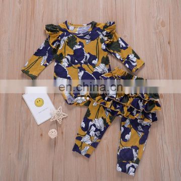 2021 Fashion Baby Clothes flower print Autumn 2pcs outfit Kids long sleeve rompers + pant Kids clothing set