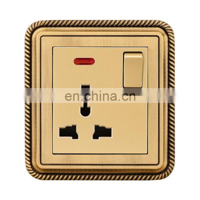 Type 86 Universal 3 pin Wall Socket With Switch 16A Copper Wire Drawing Panel Sockets And Switches Electrical With LED Light