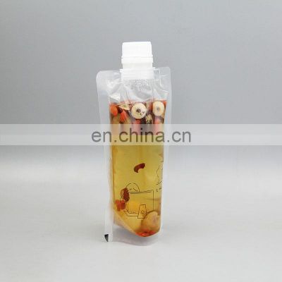 Disposable stand up clear juice milk pouch liquid packaging plastic drink bag with spout in stock  customize logo
