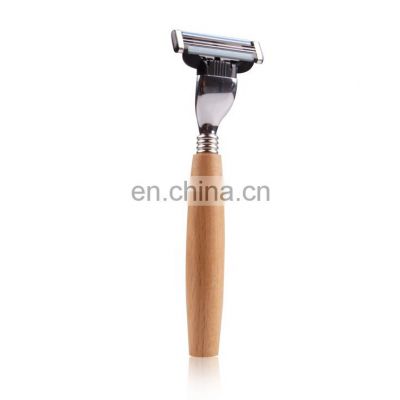 Shaving razor for shaving with wood handle with 3 layer baldes