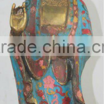 Chinese Antique Copper Standing Colorful Avalokiteshvara Statue