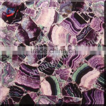 Purple fluorite semi precious stone slab for table top,wall tile decoration
