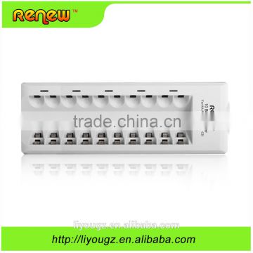 New brand!!! RENEW 10 Bay/Slot Quick Charger Smart Battery Charger for AA AAA Ni-MH Ni-Cd Rechargeable Batteries