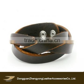 Quality Brown Leather Wristband Cuff Bracelet (Soft), Length adjustable leather bracelet