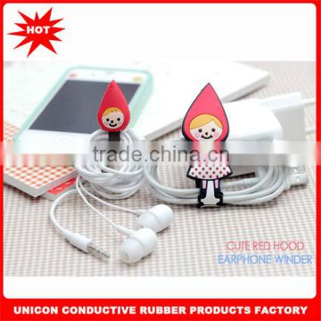 Cute Red hood silicone earphone cable winder
