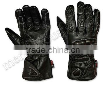 Full Black Leather Motorbike Gloves