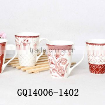11oz tea sets bone china red decals and handle round shape bulk cheap sale