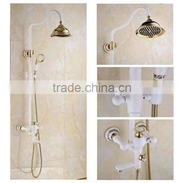 2016 Newly US wall mounted White Painting Baked bath&Shower Faucet Set Rain 8 inch Shower Head With Brass Handle Shower Golden